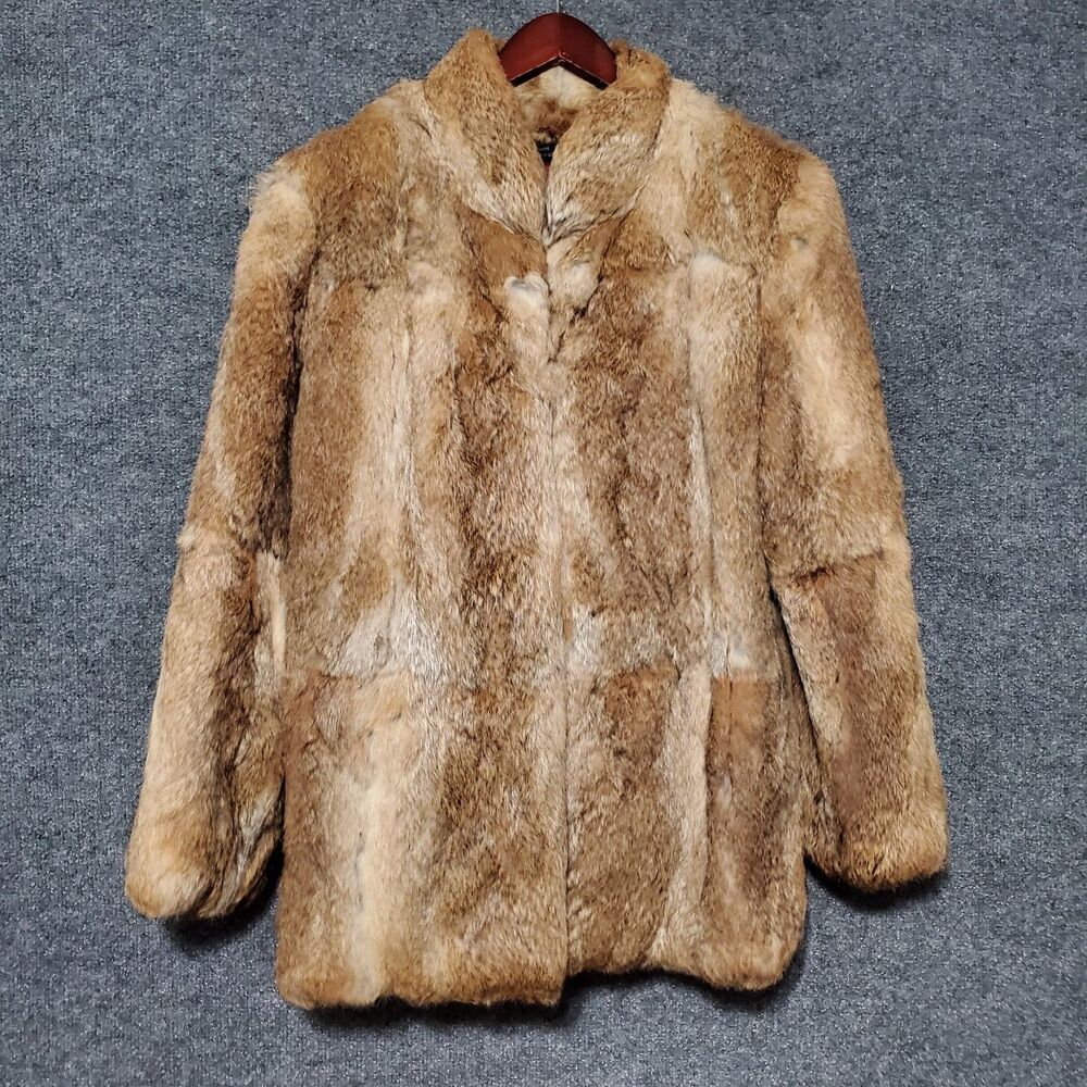 Vintage 90s Opera Womens Tan Brown Genuine Rabbit Fur Lapin Jacket Coat Small